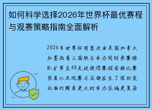 如何科学选择2026年世界杯最优赛程与观赛策略指南全面解析